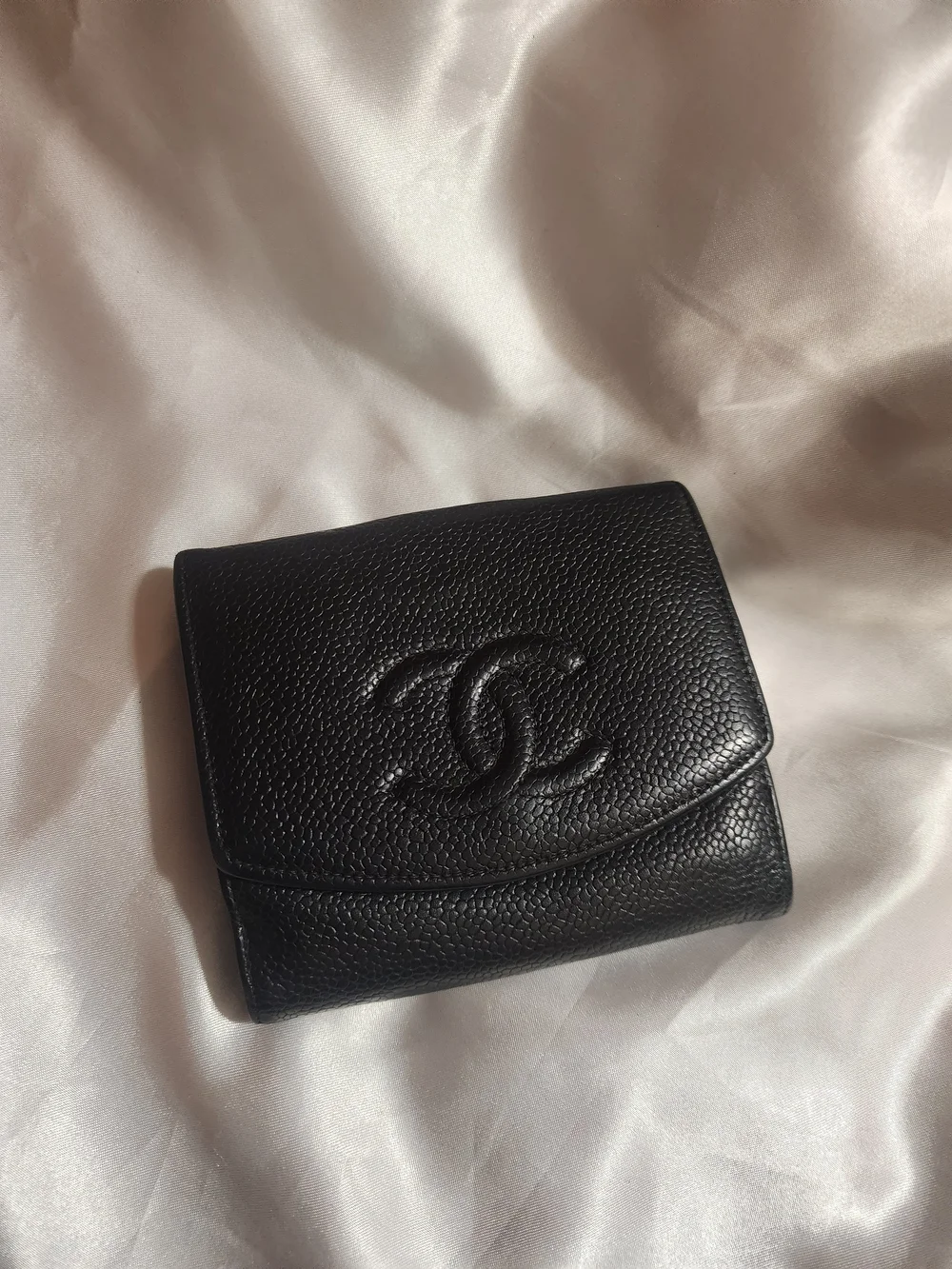 CHANEL Black Caviar Leather Trifold Wallet